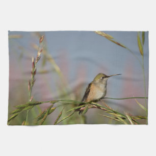 hummingbird on grass tea towel