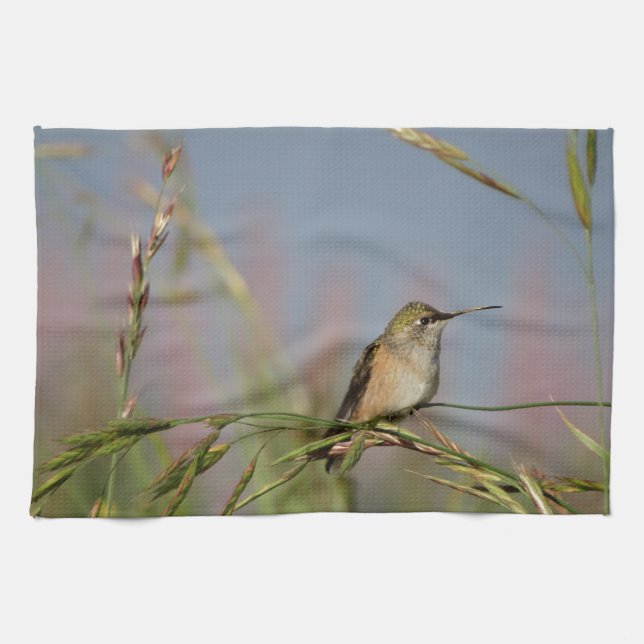 hummingbird on grass tea towel (Horizontal)