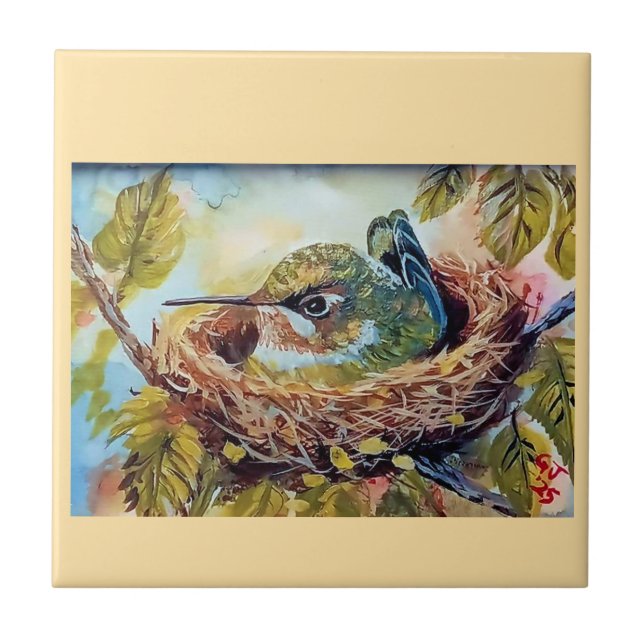 Hummingbird on Nest  Tile (Front)