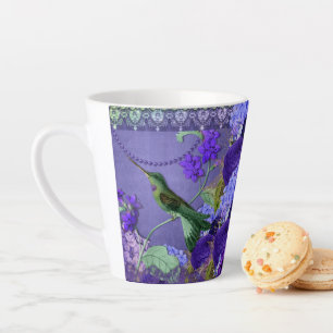 Hummingbird on purple crystal and lace back with latte mug
