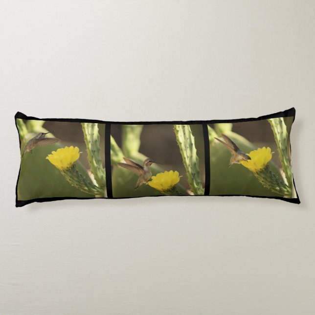 Hummingbird On Yellow Cactus Blossom Triptych Body Cushion (Back)