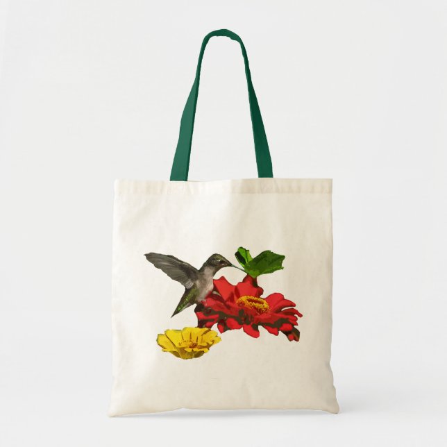 Hummingbird on Zinnias Tote Bag (Front)
