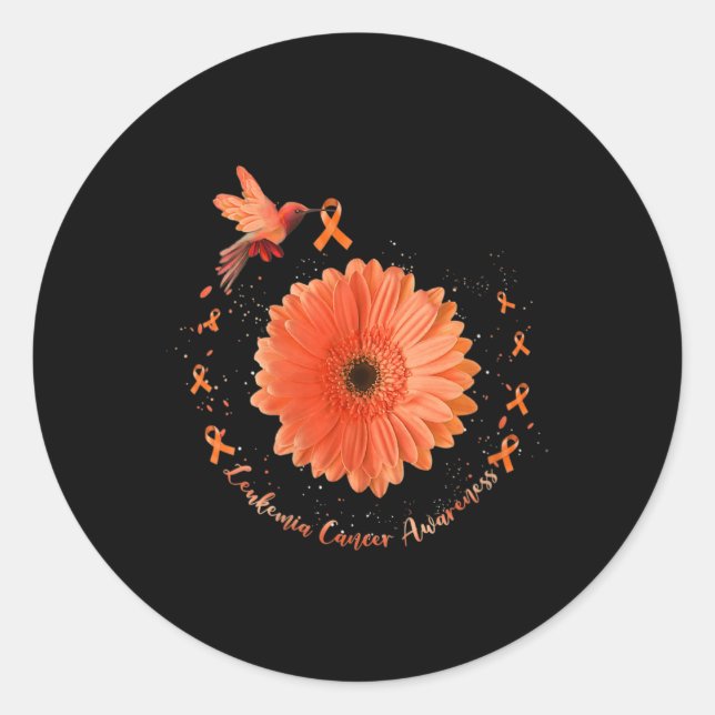 Hummingbird Orange Sunflower Leukaemia Cancer Awar Classic Round Sticker (Front)