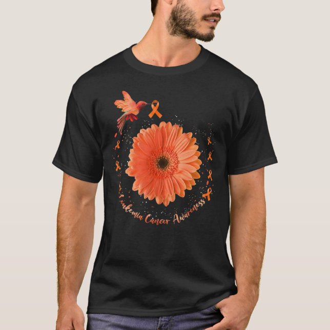 Hummingbird Orange Sunflower Leukaemia Cancer Awar T-Shirt (Front)