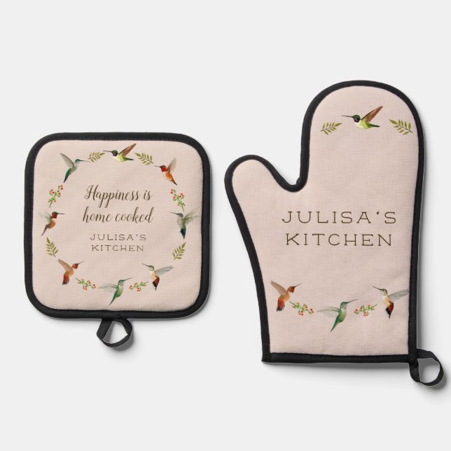 Hummingbird Oven Mitt & Pot Holder Set (Front)