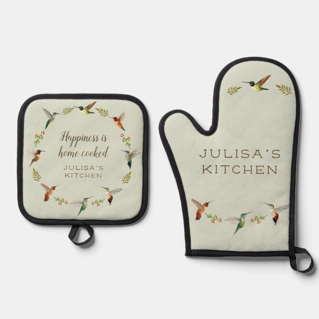 Hummingbird Oven Mitt & Pot Holder Set (Front)