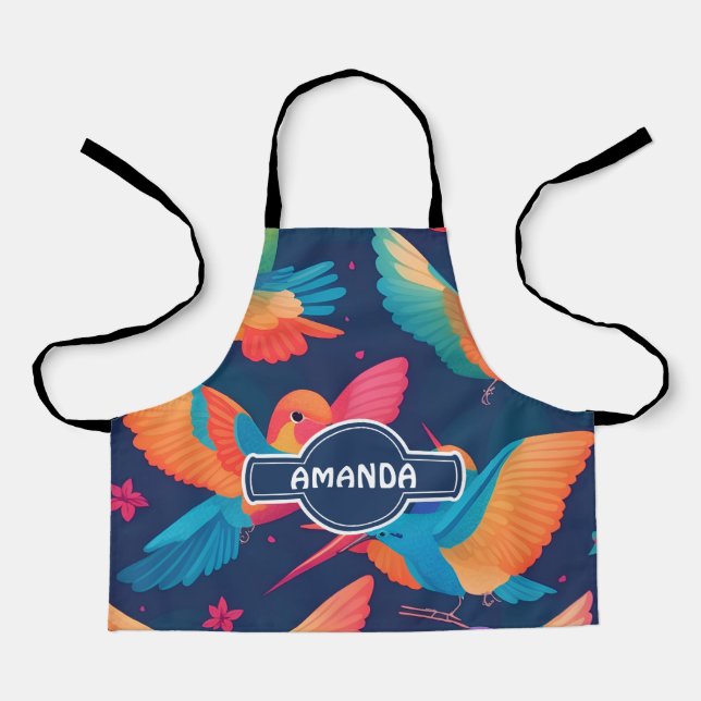 Hummingbird Pastel Colourful Personalised Pattern Apron (Front)