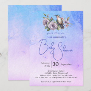 Hummingbird Pastel Watercolor Baby Shower  Invitation