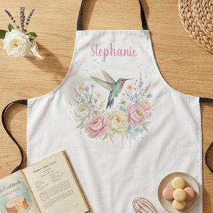 Hummingbird pastel watercolor floral apron