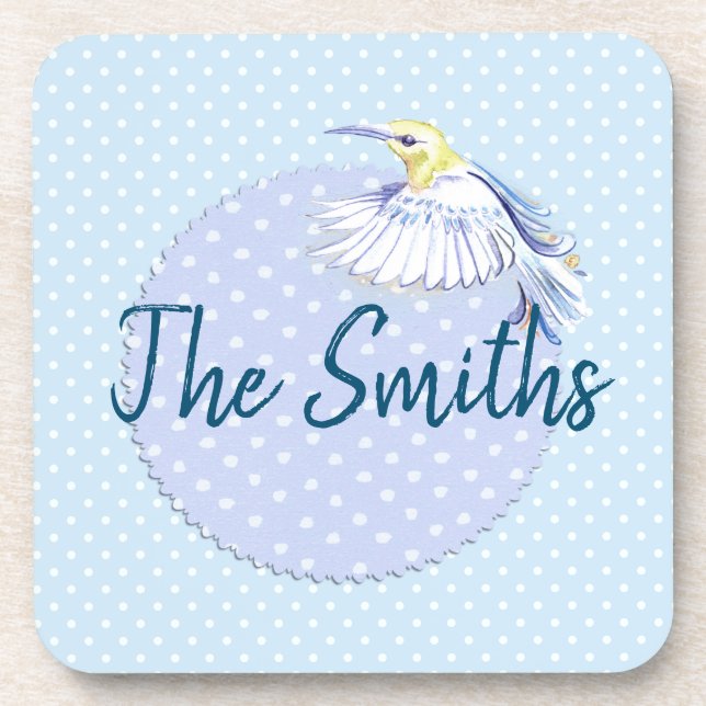 Hummingbird Patch over Polka Dots Coaster (Front)