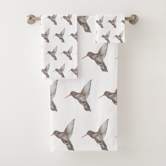 Hummingbird Pattern Bath Towel Set (Insitu)