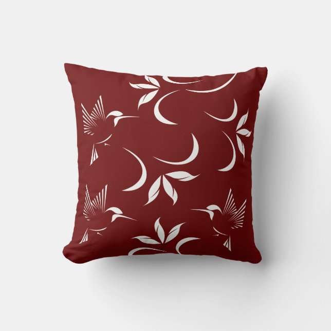 Hummingbird Pattern On Burgundy Colour Cushion (Front)
