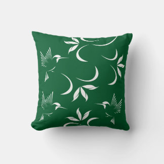 Hummingbird Pattern On Green Cushion
