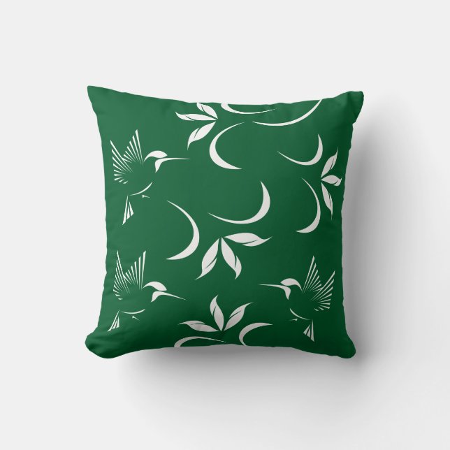 Hummingbird Pattern On Green Cushion (Front)
