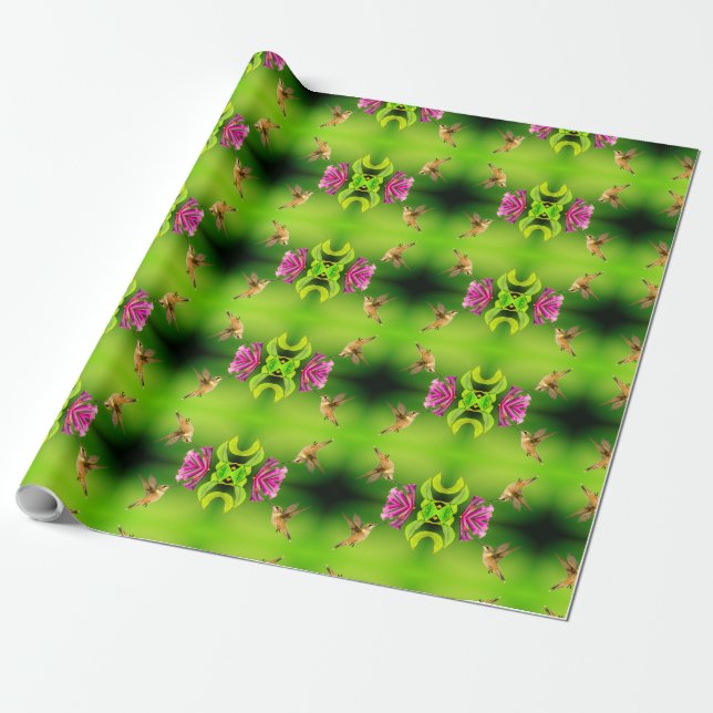 Hummingbird pattern wrapping paper (Unrolled)