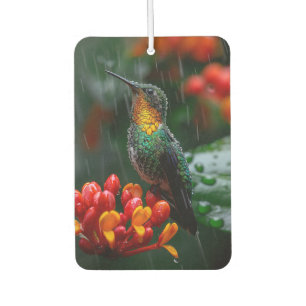 Hummingbird Perched on Bright Flower Car Air Freshener