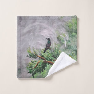 Hummingbird Perched on Leafy Branch Bath Towel Set