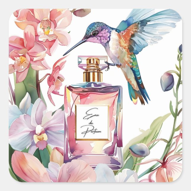 Hummingbird & Perfume Watercolor Floral Sticker (Front)