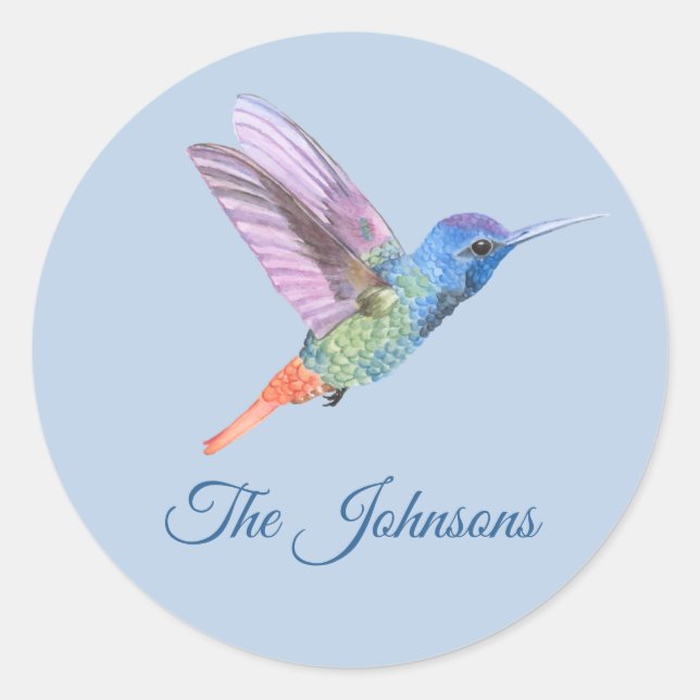Hummingbird Personalised Stickers Blue (Front)