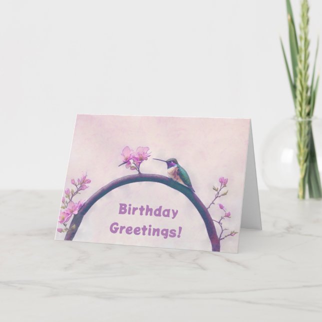 Hummingbird Pink Art Birthday Card (Front)