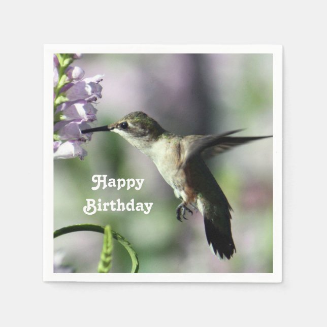 Hummingbird Pink Floral Wildlife Photo Birthday Napkin (Front)
