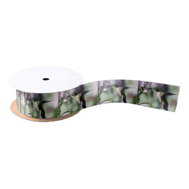 Hummingbird Pink Floral Wildlife Photo Satin Ribbon (Spool)