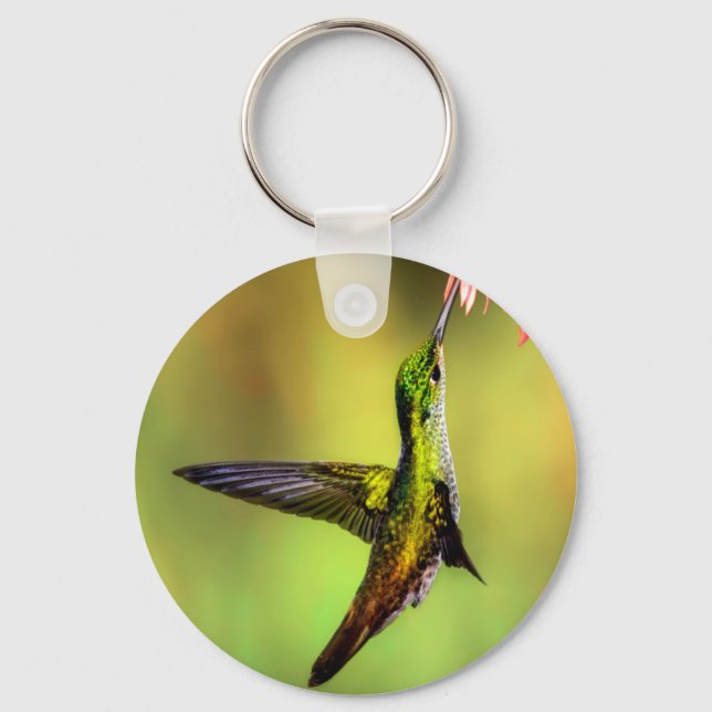 Hummingbird Pink Flower Bird Key Ring (Front)