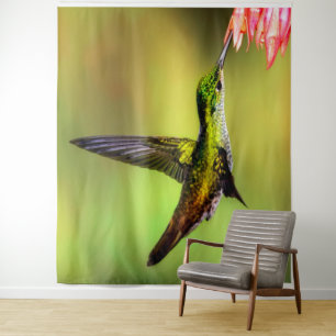 Hummingbird Pink Flower Bird Tapestry