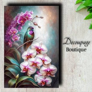 Hummingbird Pink Orchid Painterly Decoupage Tissue Paper