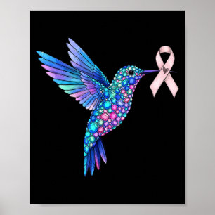 Hummingbird pink ribbon breast cancer awareness poster