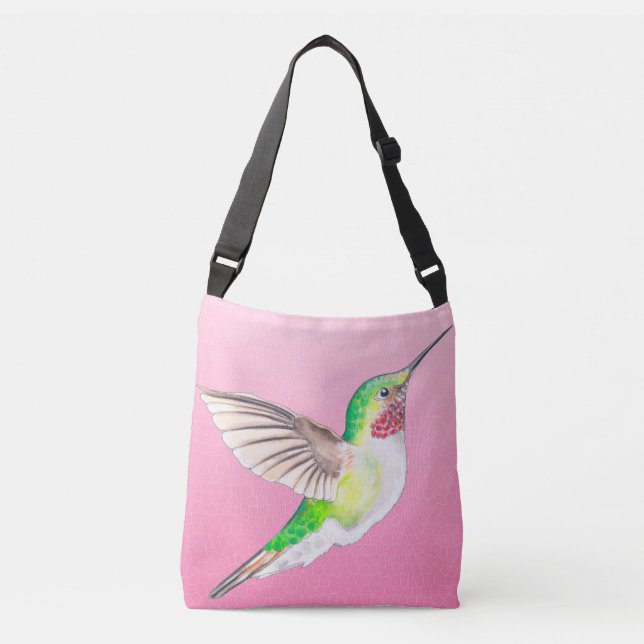 Hummingbird Pink Stained Glass Crossbody Bag (Front)