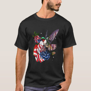 Hummingbird Proud And Rose American Flag 4th Of Ju T-Shirt