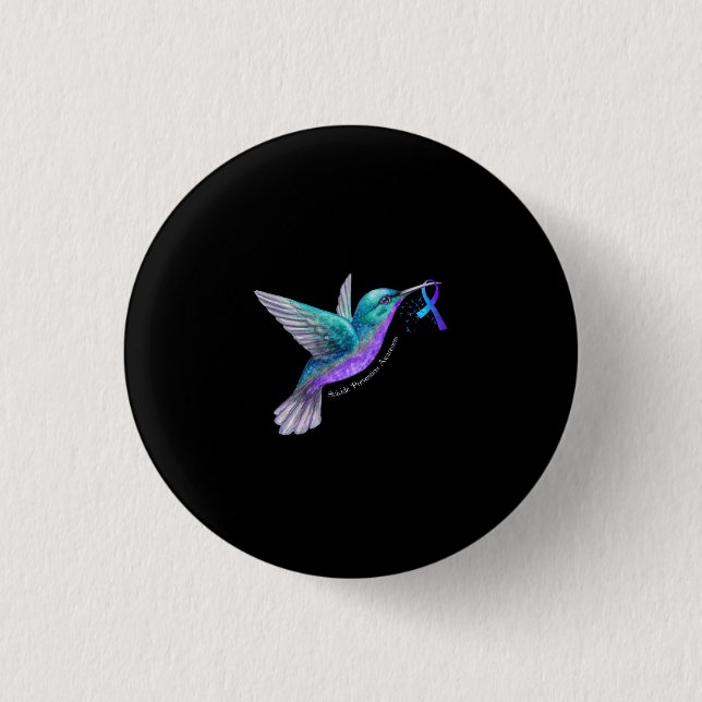 Hummingbird Purple Blue Ribbon Suicide Prevention 3 Cm Round Badge (Front)