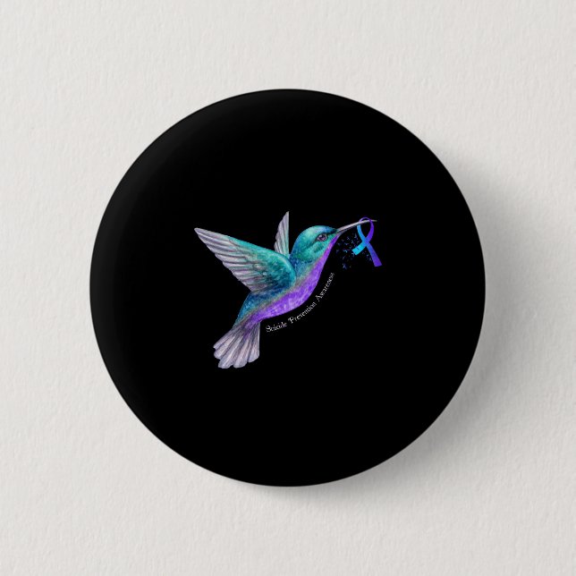 Hummingbird Purple Blue Ribbon Suicide Prevention 6 Cm Round Badge (Front)