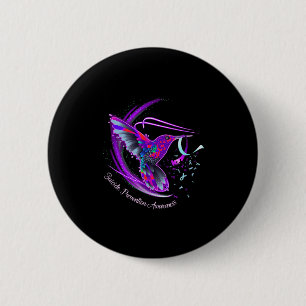 Hummingbird Purple Blue Ribbon Suicide Prevention  6 Cm Round Badge