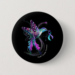 Hummingbird Purple Blue Ribbon Suicide Prevention  6 Cm Round Badge