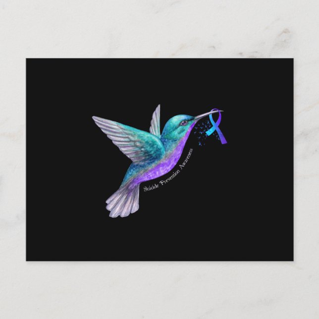 Hummingbird Purple Blue Ribbon Suicide Prevention Announcement Postcard (Front)