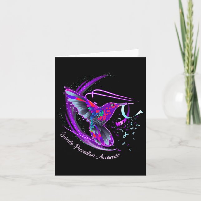 Hummingbird Purple Blue Ribbon Suicide Prevention  Card (Front)