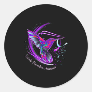 Hummingbird Purple Blue Ribbon Suicide Prevention Classic Round Sticker