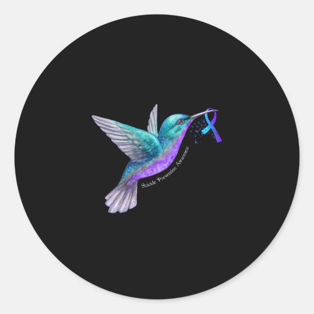 Hummingbird Purple Blue Ribbon Suicide Prevention Classic Round Sticker (Front)