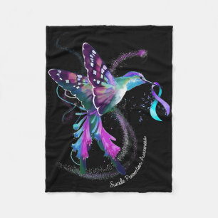 Hummingbird Purple Blue Ribbon Suicide Prevention Fleece Blanket
