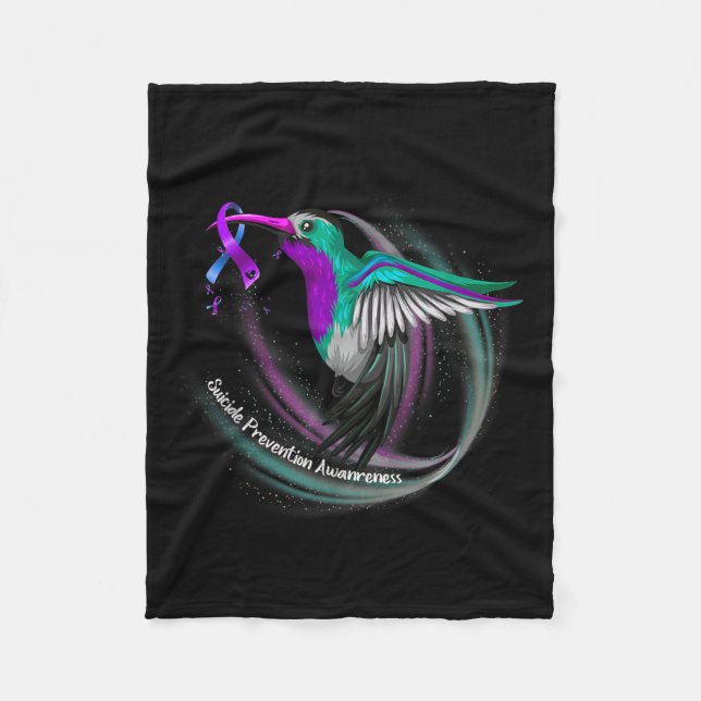 Hummingbird Purple Blue Ribbon Suicide Prevention  Fleece Blanket (Front)