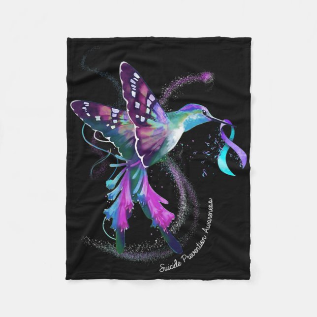 Hummingbird Purple Blue Ribbon Suicide Prevention  Fleece Blanket (Front)