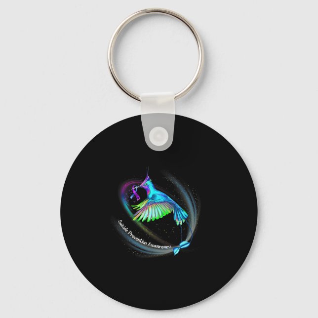 Hummingbird Purple Blue Ribbon Suicide Prevention  Key Ring (Front)
