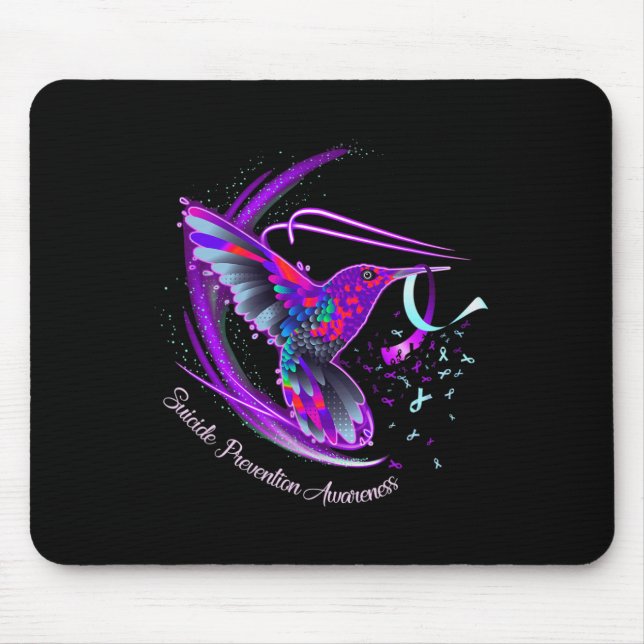Hummingbird Purple Blue Ribbon Suicide Prevention  Mouse Mat (Front)