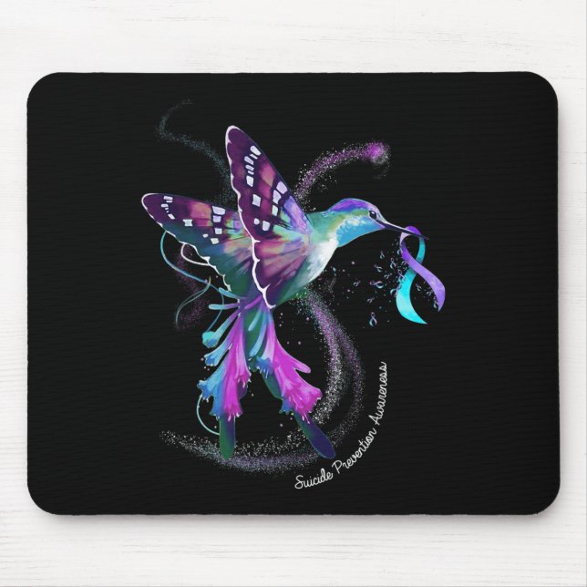 Hummingbird Purple Blue Ribbon Suicide Prevention  Mouse Mat (Front)