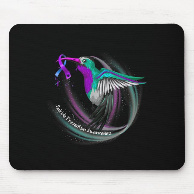 Hummingbird Purple Blue Ribbon Suicide Prevention  Mouse Mat (Front)