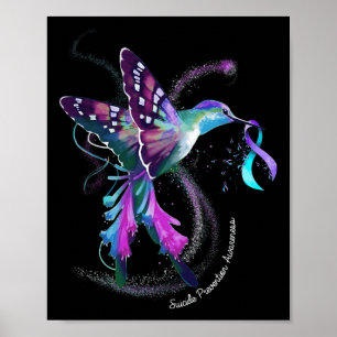 Hummingbird Purple Blue Ribbon Suicide Prevention  Poster