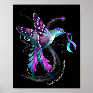 Hummingbird Purple Blue Ribbon Suicide Prevention  Poster