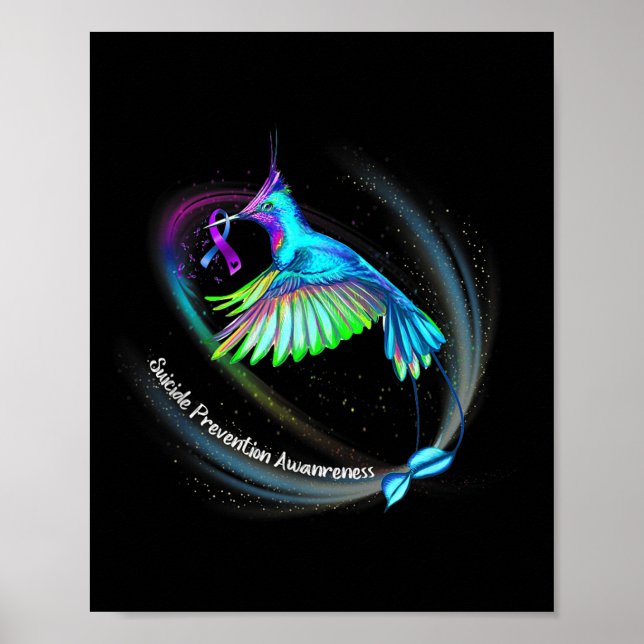 Hummingbird Purple Blue Ribbon Suicide Prevention  Poster (Front)